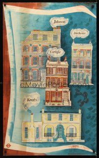 9w562 JOHNSON DICKENS CARLYLE KEATS English travel poster '50s Robinson art of author's houses!