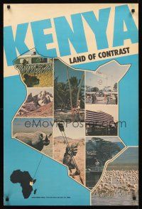 9w630 KENYA LAND OF CONTRAST travel poster '50s cool images of African wildlife!