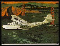 9w502 PAN AMERICAN AIRWAYS SYSTEM travel poster '84 art of China Clipper over San Francisco bay!