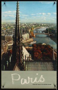 9w577 PARIS French travel poster 1960 Notre Dame Cathedral in foreground & Seine River!