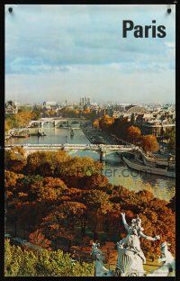 9w576 PARIS French travel poster 1962 cool image of the Seine river w/Notre Dame Cathedral