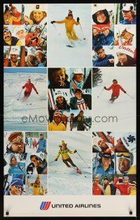 9w529 UNITED AIRLINES travel poster '70s great images of happy skiers!