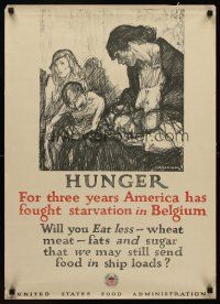 9w017 HUNGER 21x29 WWI war poster '10s Americans fighting starvation in Belgium!