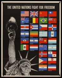 9w010 UNITED NATIONS FIGHT FOR FREEDOM 22x28 WWII war poster '42 Lady Liberty & 30 flags Broder art!