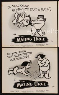 9y875 MATING URGE 3 8x10 stills '59 great caveman cartoon artwork of ways to trap a mate!