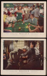 9y074 MALAGA 4 color English FOH LCs '54 Maureen O'Hara, Carey, gambling scene, Malaga!
