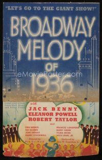 9z357 BROADWAY MELODY OF 1936 herald '35 Jack Benny, Robert Taylor, Una Merkel, great images!