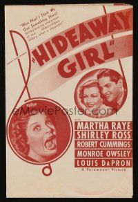 9z434 HIDEAWAY GIRL herald '36 Robert Cummings, Shirley Ross, Martha Raye, Navy comedy!