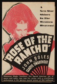 9z531 ROSE OF THE RANCHO herald '36 Boles, Gladys Swarthout is a new star in the western heavens!