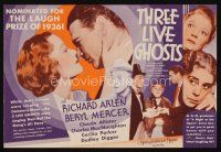 9z565 THREE LIVE GHOSTS herald '36 Richard Arlen, Beryl Mercer, from the grand stage comedy!