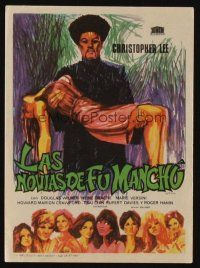 9z086 BRIDES OF FU MANCHU Spanish herald '66 art of Asian villain Christopher Lee carrying girl!