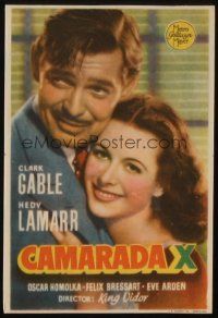 9z103 COMRADE X Spanish herald '40 close up of Hedy Lamarr embracing Clark Gable!