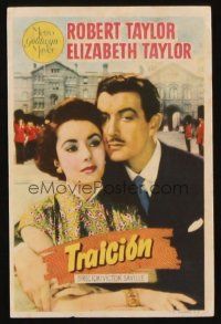 9z105 CONSPIRATOR Spanish herald '51 English spy Robert Taylor & sexy young Elizabeth Taylor!