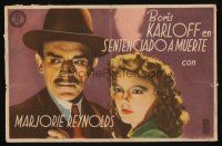 9z120 DOOMED TO DIE Spanish herald '40 close up of Boris Karloff as Mr. Wong & Marjorie Reynolds!