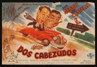 9z159 HERE COME THE CO-EDS Spanish herald '45 wacky art of Bud Abbott & Lou Costello in car!