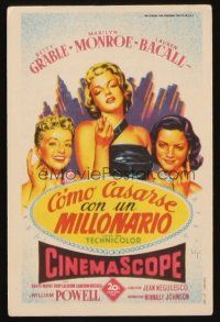 9z171 HOW TO MARRY A MILLIONAIRE Spanish herald '54 Soligo art of sexy Monroe, Grable & Bacall!