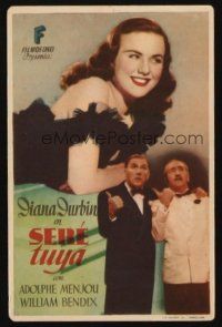 9z177 I'LL BE YOURS Spanish herald '48 different image of pretty Deanna Durbin, Menjou & Bendix!