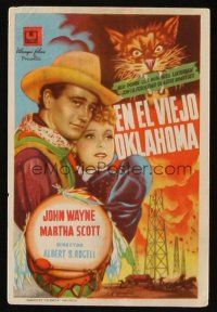 9z180 IN OLD OKLAHOMA Spanish herald '45 John Wayne, Martha Scott, different cat artwork!