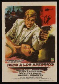 9z189 KILLERS ARE CHALLENGED Spanish herald '66 cool artwork of spy Richard Harrison shooting gun!
