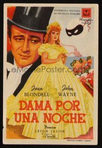 9z193 LADY FOR A NIGHT Spanish herald '46 different art of John Wayne in tuxedo & Joan Blondell!