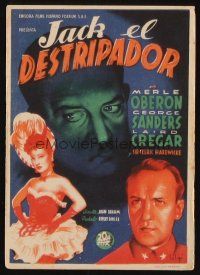 9z201 LODGER Spanish herald '43 Laird Cregar as Jack the Ripper, Sanders, Oberon, Soligo art!