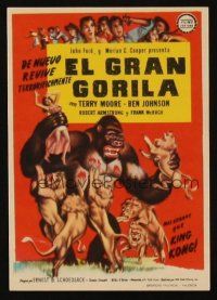 9z213 MIGHTY JOE YOUNG Spanish herald '49 1st Ray Harryhausen, art of ape rescuing girl from lions!