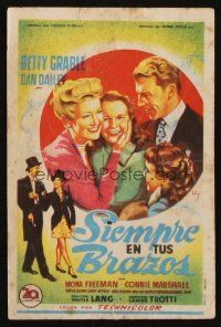 9z219 MOTHER WORE TIGHTS Spanish herald '49 Soligo art of Betty Grable & Dan Dailey with kids!