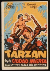 9z225 NEW ADVENTURES OF TARZAN Spanish herald '35 different Marcarlo art of Bruce Bennett, serial!