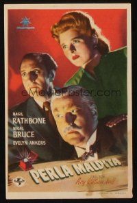 9z238 PEARL OF DEATH Spanish herald '46 masterminds Basil Rathbone & Nigel Bruce, Evelyn Ankers