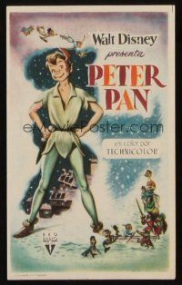9z239 PETER PAN Spanish herald '55 Walt Disney cartoon fantasy classic, great full-length art!