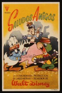 9z262 SALUDOS AMIGOS Spanish herald '44 Disney, cartoon art of Donald Duck & Joe Carioca!