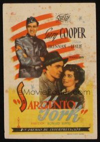 9z270 SERGEANT YORK Spanish herald '47 different artwork of Gary Cooper in uniform, Howard Hawks