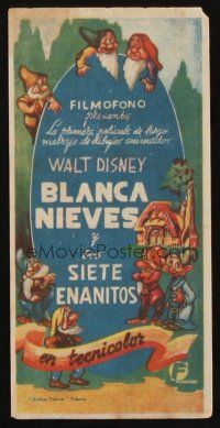 9z285 SNOW WHITE & THE SEVEN DWARFS Spanish herald '41 Disney cartoon classic, different art!