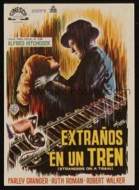 9z292 STRANGERS ON A TRAIN Spanish herald '65 Alfred Hitchcock, cool different art by Yanez!