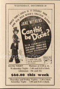 9z361 CAN THIS BE DIXIE local theater herald '36 Jane Withers, Slim Summerville, Helen Wood!