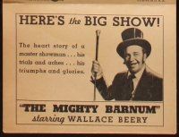 9z479 MIGHTY BARNUM herald '34 Wallace Beery in the title role, circus bio!