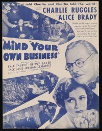 9z481 MIND YOUR OWN BUSINESS herald '36 Boy Scout leader Charlie Ruggles & Alice Brady!