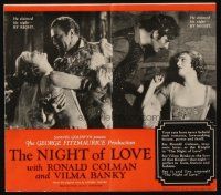 9z497 NIGHT OF LOVE herald '27 gypsy Ronald Colman abducts pretty Duchess Vilma Banky!