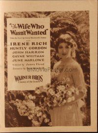 9z585 WIFE WHO WASN'T WANTED herald '25 Irene Rich, timely topic of modern social conditions!
