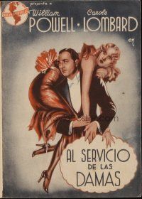 9z223 MY MAN GODFREY Spanish herald '40 art of William Powell carrying sexy Carole Lombard!