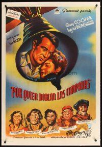 1a160 FOR WHOM THE BELL TOLLS linen Argentinean R50s different art of Gary Cooper & Ingrid Bergman!