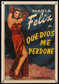 1a162 MAY GOD FORGIVE ME linen Argentinean '48 incredible art of sexy Maria Felix by Raf!