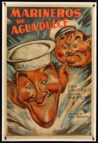 1a164 SAPS AT SEA linen Argentinean R40s incredible different Venturi artwork of Laurel & Hardy!