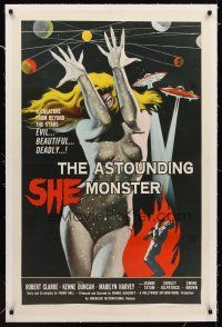 1a258 ASTOUNDING SHE MONSTER linen 1sh '58 art of the beautiful & deadly creature from the stars!