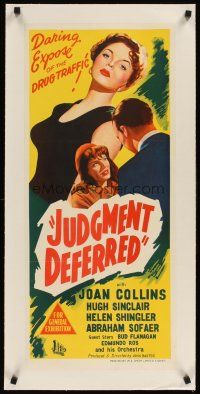 1a188 JUDGMENT DEFERRED linen Aust daybill '52 Joan Collins, daring expose of the drug traffic!