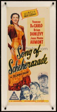 1a192 SONG OF SCHEHERAZADE linen Aust daybill '46 great stone litho of sexy Yvonne DeCarlo!