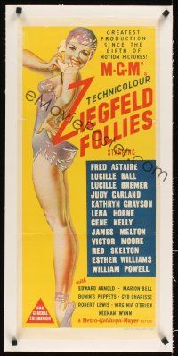 1a194 ZIEGFELD FOLLIES linen Aust daybill '45 wonderful full-length stone litho of sexy showgirl!