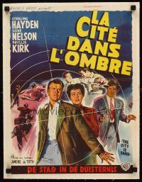 1a197 CRIME WAVE linen Belgian '53 Wik art of Gene Nelson, Sterling Hayden & Phyllis Kirk!