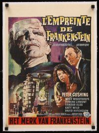 1a199 EVIL OF FRANKENSTEIN linen Belgian '64 Peter Cushing, great different monster image!