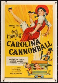 1a283 CAROLINA CANNONBALL linen 1sh '55 wacky art of Judy Canova, sci-fi comedy!